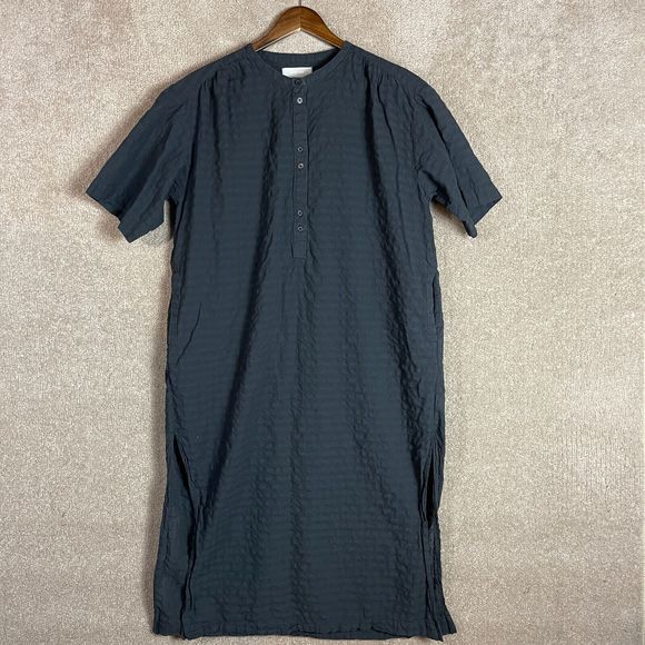 Everlane The Caftan Dress Size Medium M Black Organic Cotton Textured Oversized - Picture 2 of 11